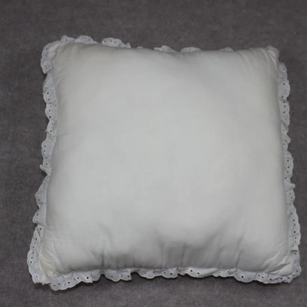 Vintage Candlewick Heart Bow Embroidered Throw Pillow Eyelet Lace Ruffle Cream
